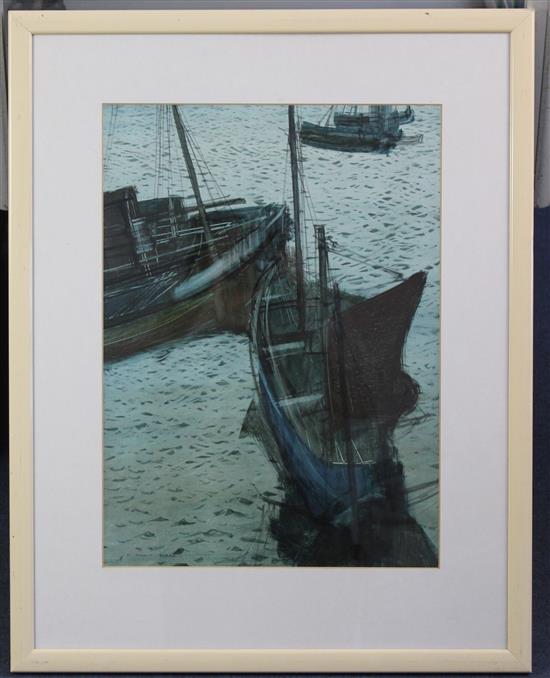 Frederick Donald Blake (1908-1997) Fishing boats in harbour, 18.5 x 13.5in.